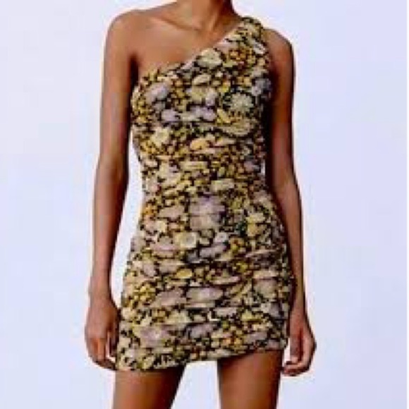 Zara One Shoulder Floral Mini Dress – Size S – NWOT - Picture 2 of 11